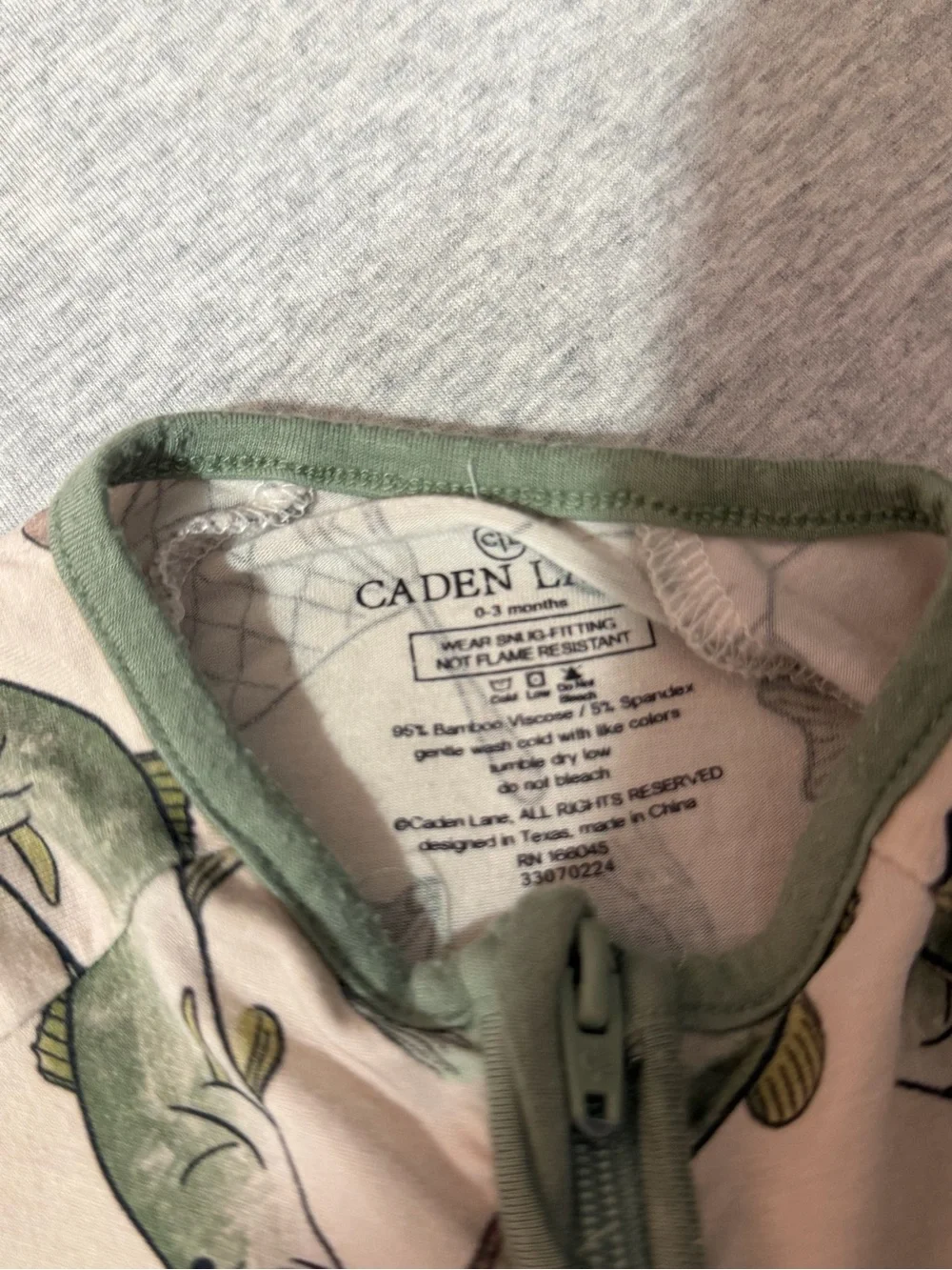 Caden Lane Beige Footie with Green Fish Print